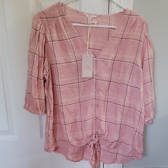 Como Vintage Blush Plaid Blouse - Picture 1 of 5